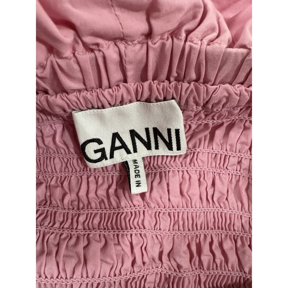 GANNI Cold-shoulder Shirred Cotton-poplin Midi Dress In Pink Size 36 - Picture 3 of 5